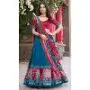 Women Teal Blue Party Wear Lehenga Choli Patola Print With Foil Work Tussar Silk Plus Size