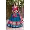 Women Teal Blue Party Wear Lehenga Choli Patola Print With Foil Work Tussar Silk Plus Size