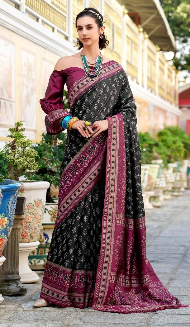 Women Soft Silk Traditional Wear Saree Black Jacquard Work - 12796209399