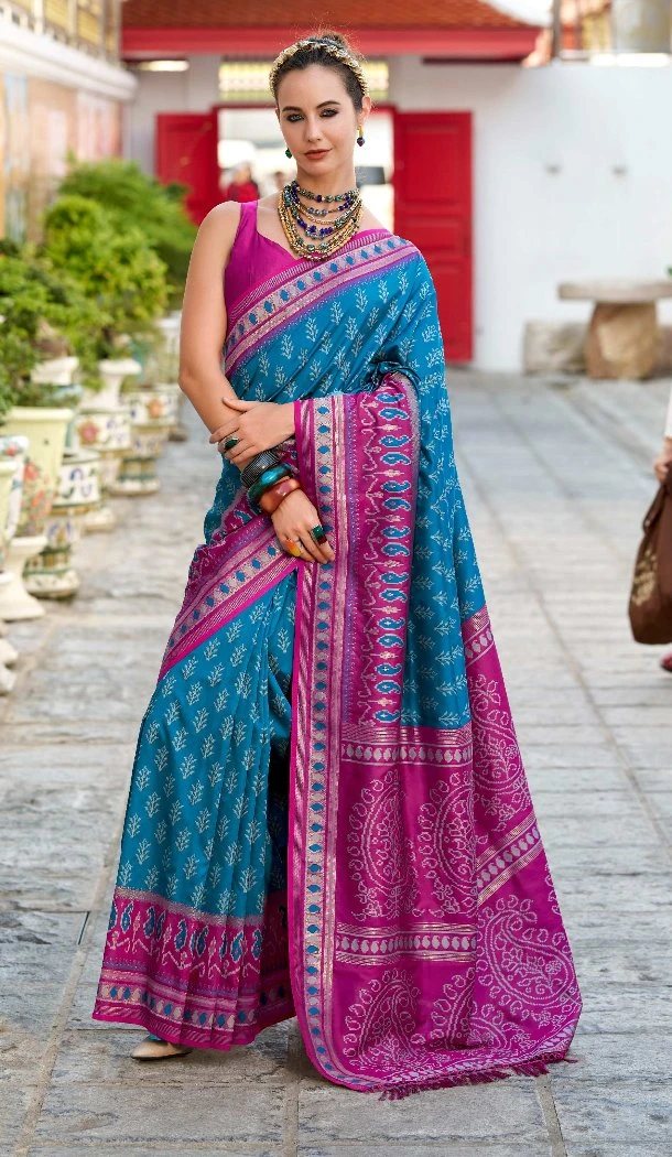 Women Traditional Wear Saree Blue Soft Silk Jacquard Work - 12796209402