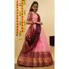 Women Zari Work Litchi Silk Pink Traditional Wear Lehenga Choli Plus Size