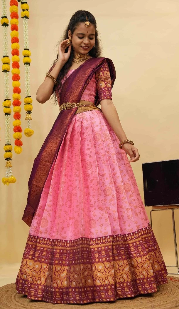 Women Zari Work Litchi Silk Pink Traditional Wear Lehenga Choli - 12921210083