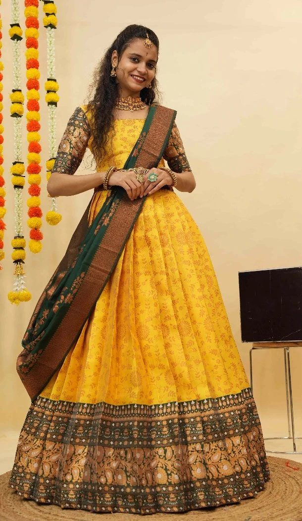Women Traditional Wear Lehenga Choli Litchi Silk Yellow Zari Work - 12921210084