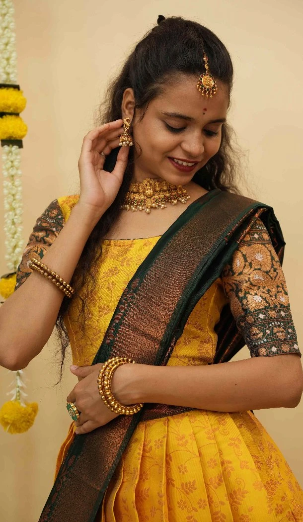 Women Traditional Wear Lehenga Choli Litchi Silk Yellow Zari Work - 12921210084