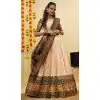 Women Traditional Wear Lehenga Choli Cream Litchi Silk Zari Work Plus Size