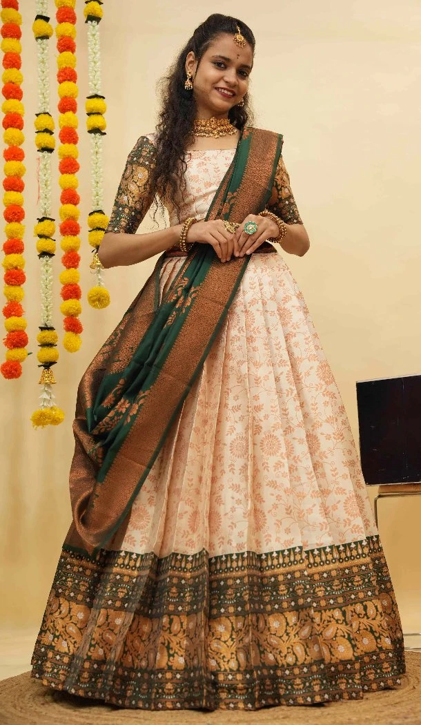 Women Traditional Wear Lehenga Choli Cream Litchi Silk Zari Work - 12921210085