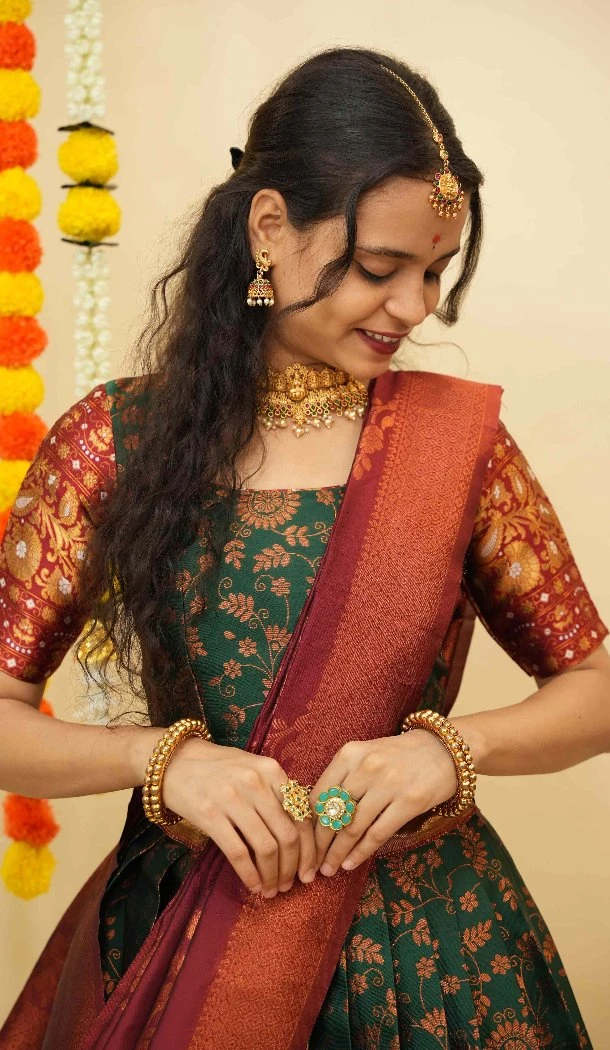 Women Litchi Silk Traditional Wear Lehenga Choli Green Zari Work - 12921210087