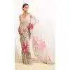 Women Soft Tebi Silk Print Saree Grey Plus Size