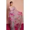 Women Saree Print Lavender Soft Tebi Silk Plus Size