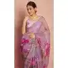 Women Saree Print Lavender Soft Tebi Silk Plus Size