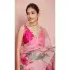Women Print Saree Pink Soft Tebi Silk Plus Size