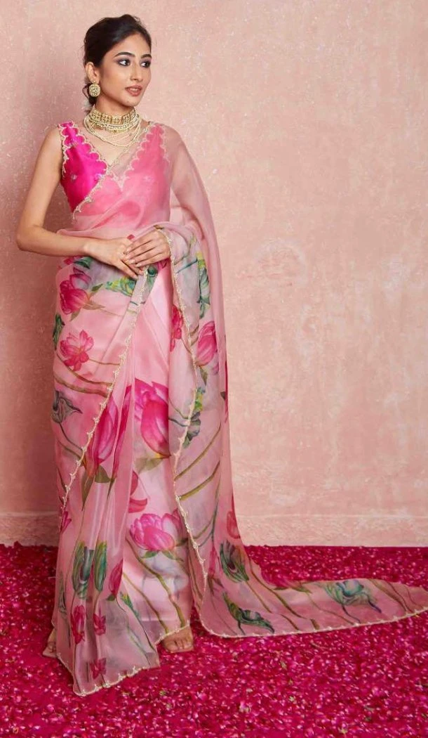 Women Print Saree Pink Soft Tebi Silk - 12919210074