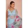 Women Saree Sky Blue Soft Tebi Silk Print Plus Size