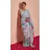 Women Saree Sky Blue Soft Tebi Silk Print Plus Size