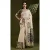 Women Print Brown Cotton Traditional Wear Saree Plus Size