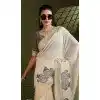 Women Print Brown Cotton Traditional Wear Saree Plus Size