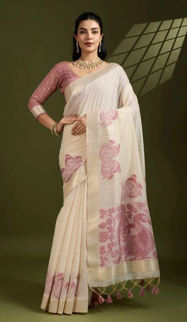 Women Cotton Print Traditional Wear Saree Pink - 12932210143