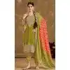Women Mehendi Green Salwar Suit Heavy Pure Chinon Silk Embroidery Plus Size