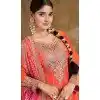 Women Heavy Pure Chinon Silk Orange Embroidery Salwar Suit Plus Size