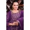 Women Fox Georgette Embroidery Palazzo Suit Purple Plus Size