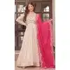 Women Pearl Beads Embroidered work Weaving Jequard Cream Gown Plus Size