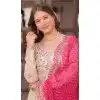 Women Pearl Beads Embroidered work Weaving Jequard Cream Gown Plus Size