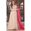 Women Pearl Beads Embroidered work Weaving Jequard Cream Gown Plus Size