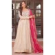 Women Pearl Beads Embroidered work Weaving Jequard Cream Gown - 12949210240