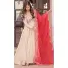 Women Cream Pearl Beads Embroidered work Weaving Jequard Gown Plus Size