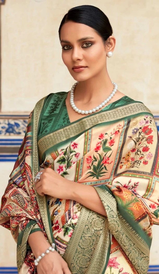 Women Dola Viscose Green Traditional Wear Saree Printed Work - 12965210331