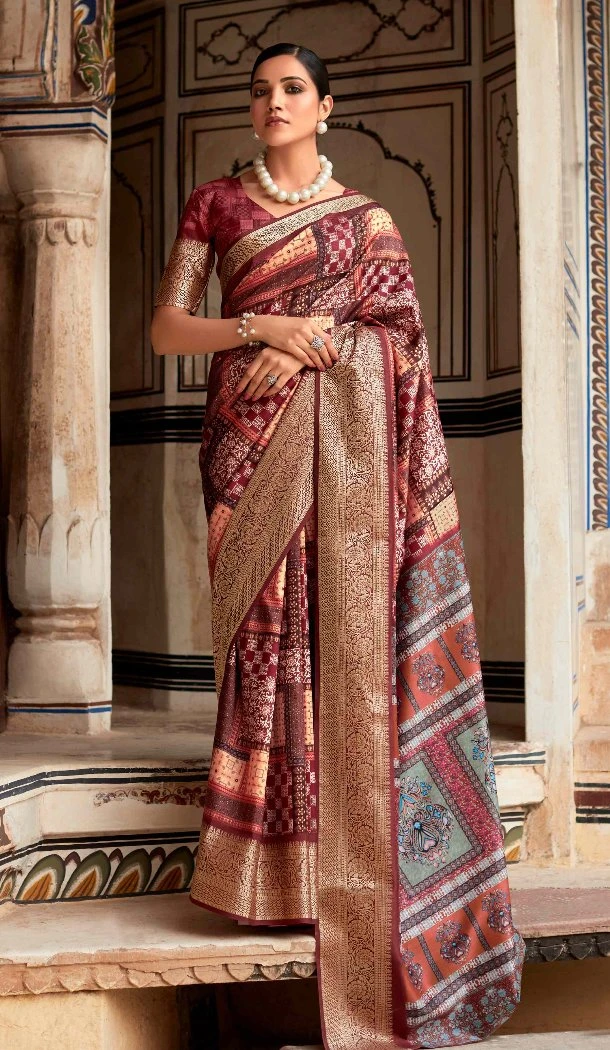 Women Dola Viscose Printed Work Traditional Wear Saree Multi - 12965210332