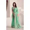 Women Party Wear Saree Jacquard Work Sky Blue Soft Linen Plus Size