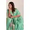 Women Party Wear Saree Jacquard Work Sky Blue Soft Linen Plus Size