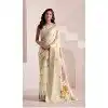 Women Soft Linen Party Wear Saree Jacquard Work Cream Plus Size