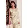 Women Soft Linen Party Wear Saree Jacquard Work Cream Plus Size