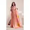 Women Jacquard Work Peach Party Wear Saree Soft Linen Plus Size