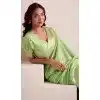 Women Party Wear Saree Jacquard Work Pista Green Soft Linen Plus Size
