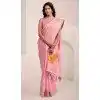 Women Jacquard Work Pink Soft Linen Party Wear Saree Plus Size
