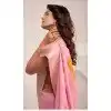Women Jacquard Work Pink Soft Linen Party Wear Saree Plus Size