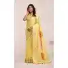 Women Yellow Soft Linen Jacquard Work Party Wear Saree Plus Size