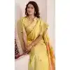 Women Yellow Soft Linen Jacquard Work Party Wear Saree Plus Size