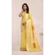 Women Yellow Soft Linen Jacquard Work Party Wear Saree - 13061210795