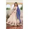 Women Heavy Embroidery Work Tissue Silk Party Wear Lehenga Choli Cream Plus Size