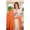 Women Tissue Silk Party Wear Lehenga Choli Cream Heavy Embroidery Work Plus Size