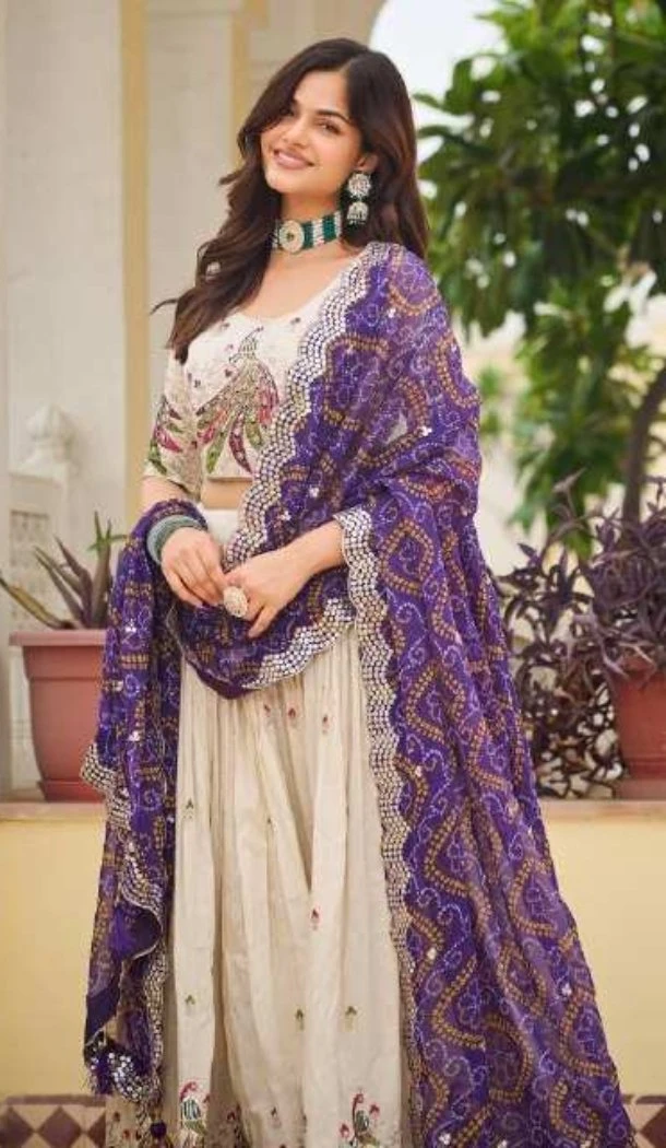 Women Cream Tissue Silk Party Wear Lehenga Choli Heavy Embroidery Work - 13068210818