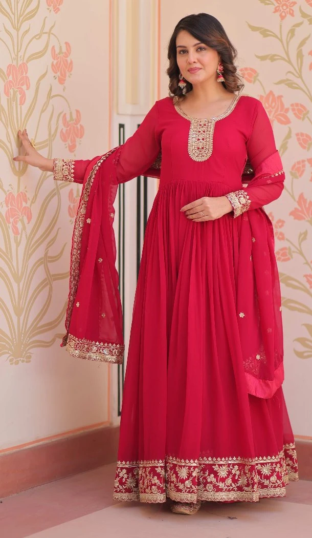 Women Sequins Embroidered Work Gown Rani Faux Georgette - 13075210853