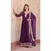 Women Purple Gown Sequins Embroidered Work Faux Georgette Plus Size