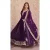 Women Purple Gown Sequins Embroidered Work Faux Georgette Plus Size