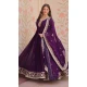 Women Purple Gown Sequins Embroidered Work Faux Georgette - 13075210854