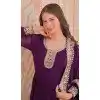 Women Purple Gown Sequins Embroidered Work Faux Georgette Plus Size